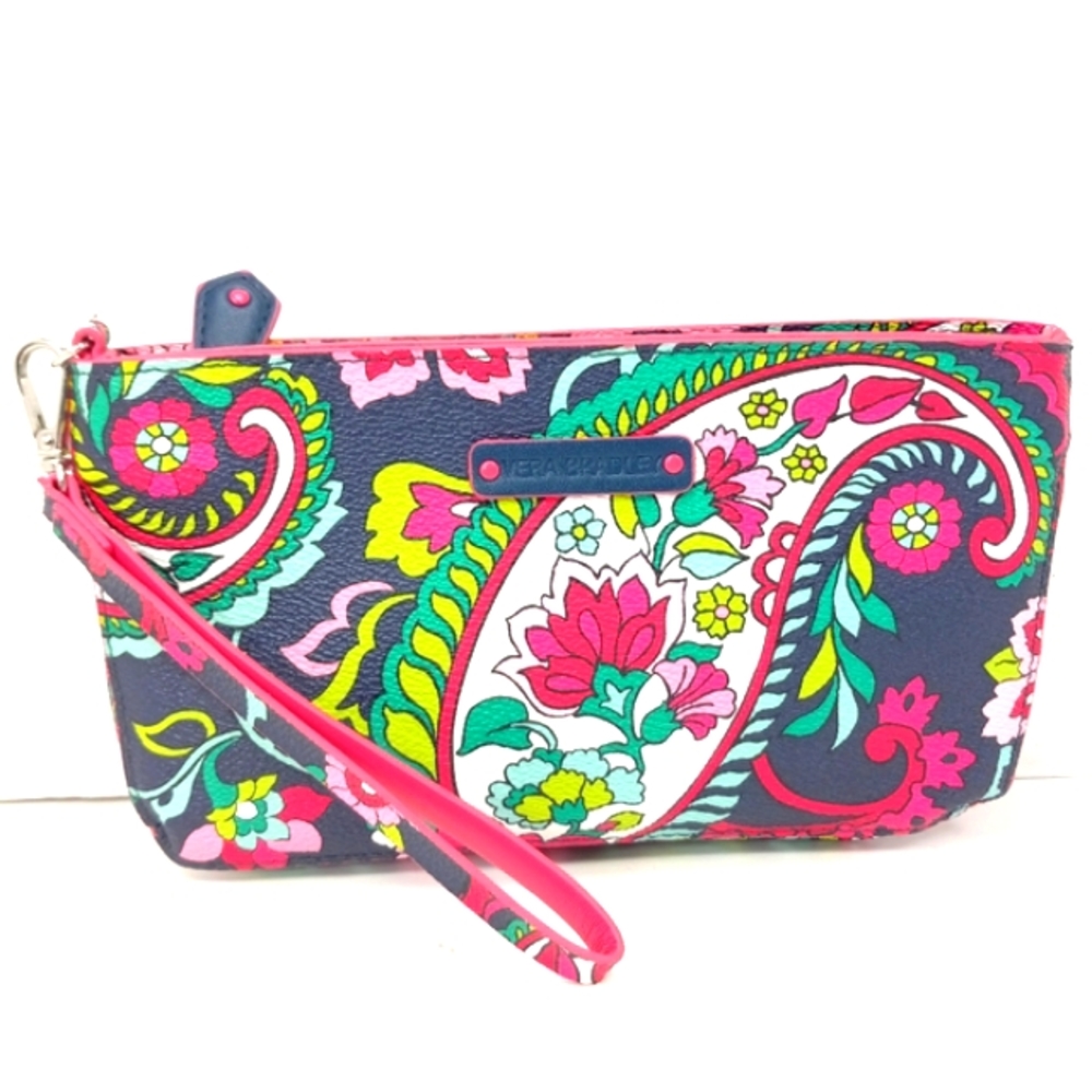 VERA BRADLEY Rare Vintage 2014 Petal Paisley Sturdy Pebbled Vegan Wristlet EUC